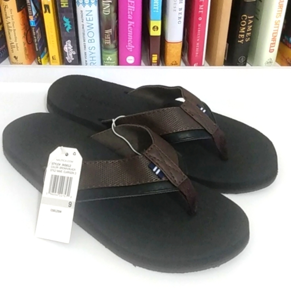 NAUTICA BROWN BLACK FLIP FLOP THONG SANDALS SIZE 9 NWT